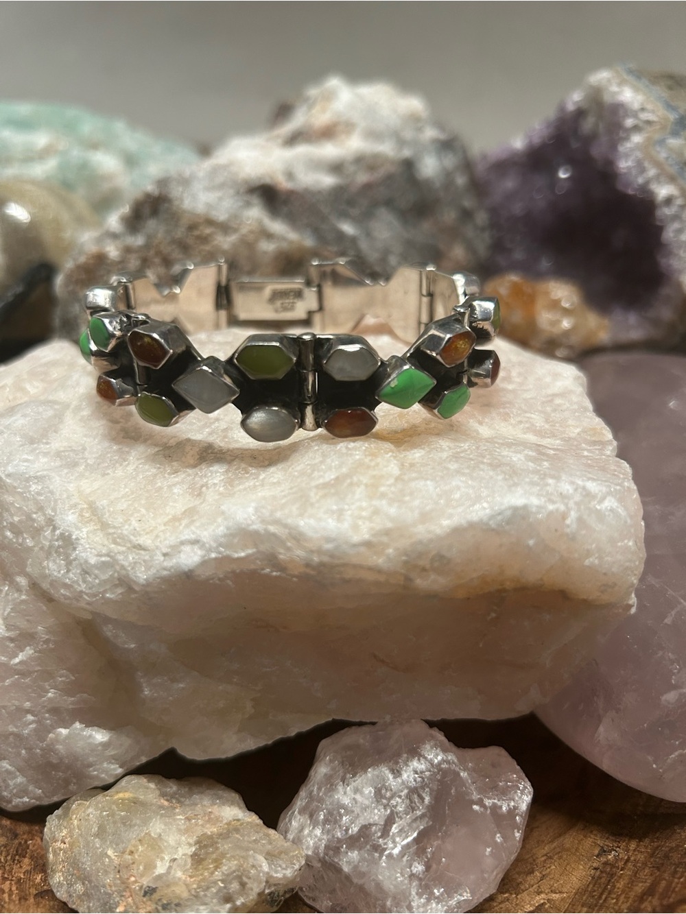 Multicolor Sterling Silver Stone Link Bracelet - Women's Fashion Jewelry